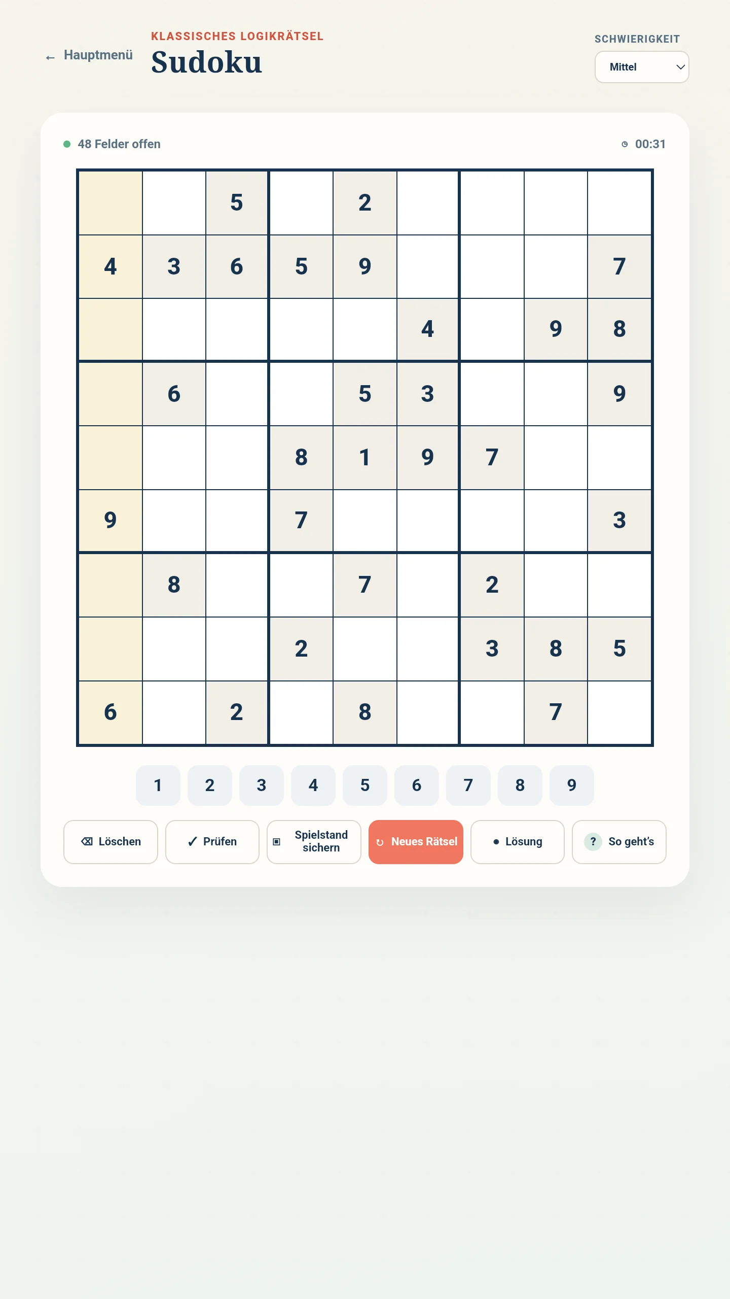 Sudoku auf einem Tablet im Hochformat